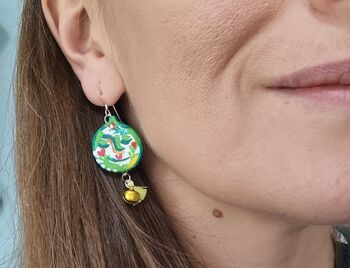 Hand Painted Brussel Sprout Face Bauble Earrings, 3 of 11