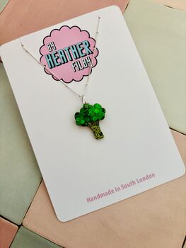 Broccoli Glitter Charm Necklace / Foodie Gift / Novelty Vegetable Jewellery / Colourful Accessories, 3 of 6