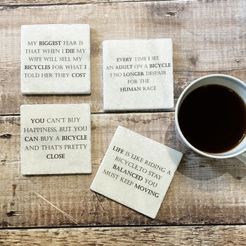 Set Of Four Famous Cycling Quotes Coasters, 3 of 4