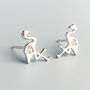 Sterling Silver Flamingo Heart Stud Earrings, thumbnail 2 of 5