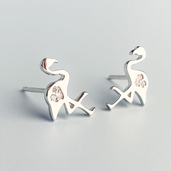 Sterling Silver Flamingo Heart Stud Earrings, 2 of 5