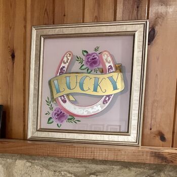 Lucky Horseshoe Reverse Glass Gold Leaf Wall Art Sign, 6 of 10