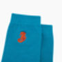 Embroidered Seahorse Combed Cotton Socks In Teal, thumbnail 2 of 4