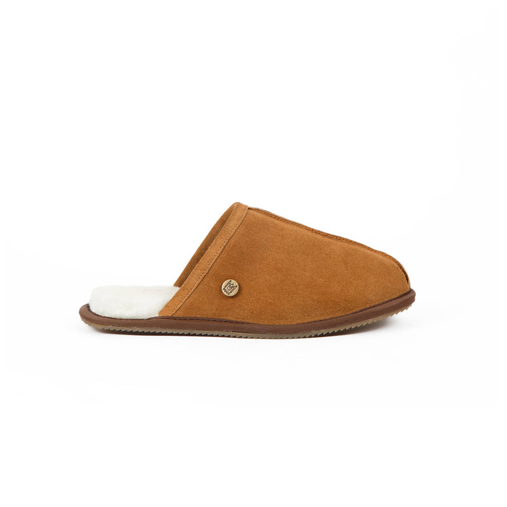 Mens Handmade Tan Sheepskin And Suede Slippers By MAHI Leather ...