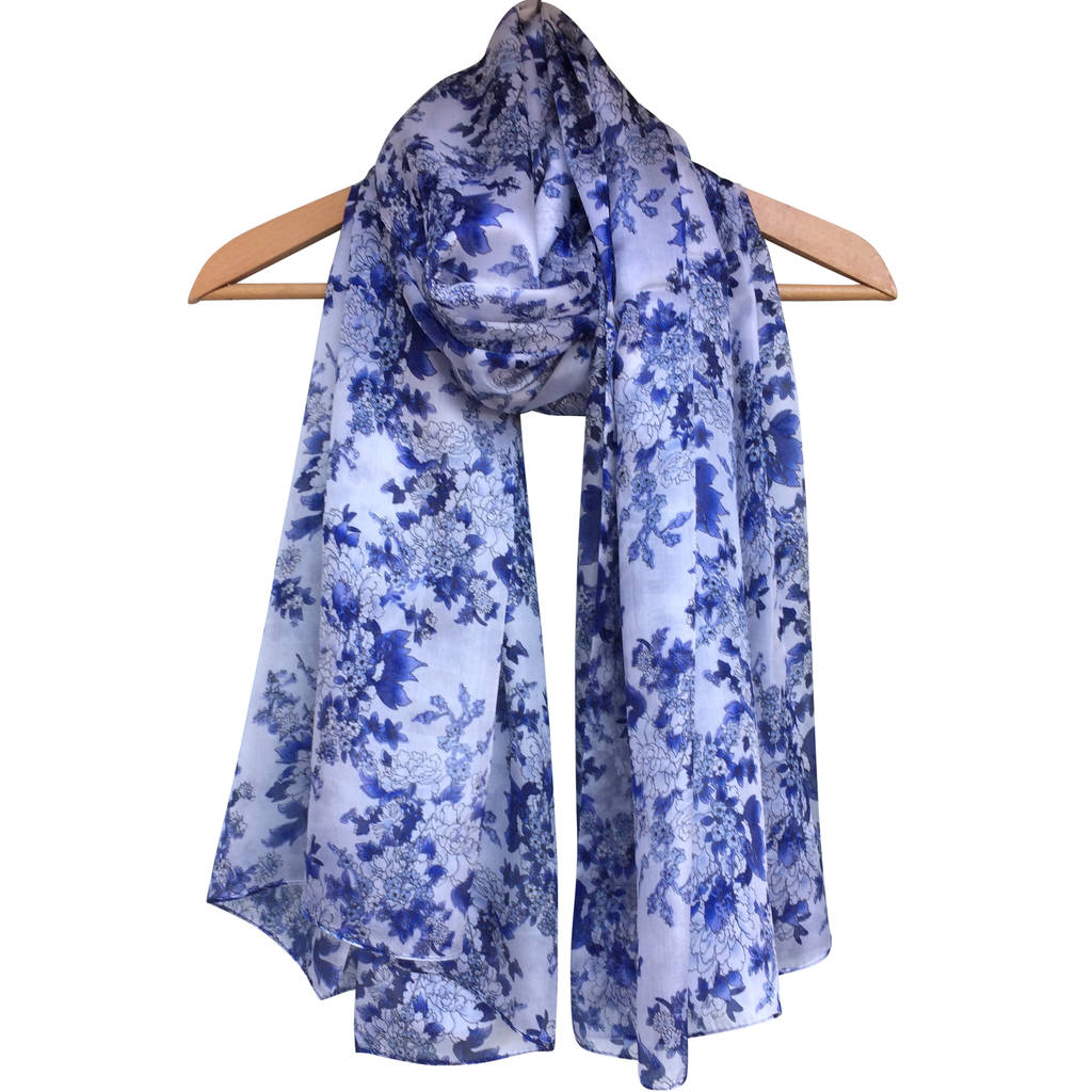 Large 'Delft Blue' Pure Silk Scarf, 1 of 3