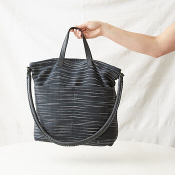 Fair Trade Woven Cotton Leather Double Handle Handbag, 3 of 9