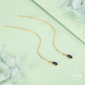 Tiny Sapphire Blue Marquise Cz Threader Earrings In Sterling Silver, 7 of 11