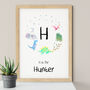 Watercolour Personalised Dinosaur Initial Art Print, thumbnail 1 of 3