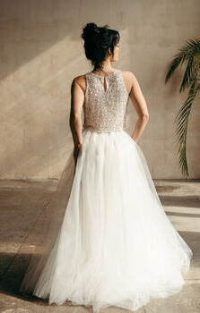Ivory Sleeveless Beaded Bridal Top | Sparkly Wedding Crop Top For Modern Brides, 3 of 12