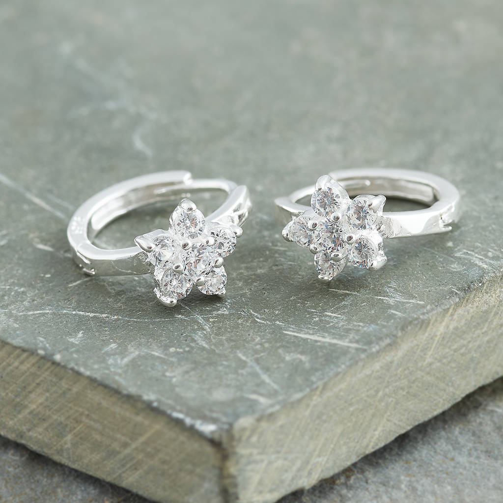 sterling silver crystal flower clip earring by attic