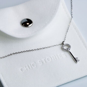 Sterling Silver Sparkly Key Pendant Necklace, 5 of 5