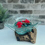 Handcrafted Teak Root And Molten Glass Bowl Wooden Flower, thumbnail 4 of 10