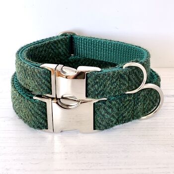 Forest Green Harris Tweed Dog Collar, 2 of 4