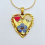 Real Blue Red Flowers Pendant Gold Leaf Necklace Hand Made, thumbnail 1 of 10