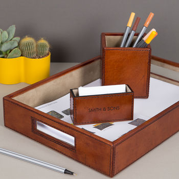 Personalised Norfolk Leather Desk Set Two Colours, 3 of 9