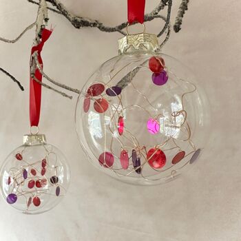 Set Of Six Red And Purple Christmas Baubles Tree Decoration Christmas Ornaments, 4 of 7