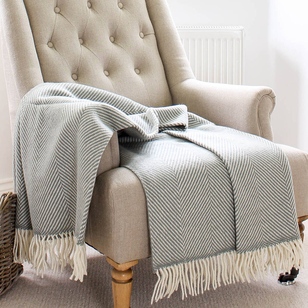 Duck Egg Large Herringbone Merino Wool Throw By Marquis & Dawe