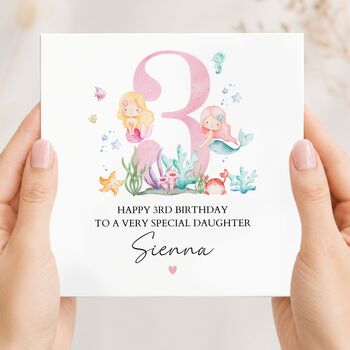 Mermaid 5th Birthday Card, Any Age, Pink Birthday Card For Daughter, Granddaughter, 3 of 9