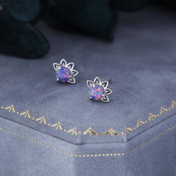 Sterling Silver Purple Opal Crown Stud Earrings, 5 of 10