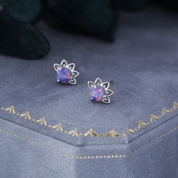 Sterling Silver Purple Opal Crown Stud Earrings, 5 of 11