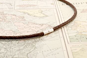 Mens Braided Leather Necklace Sterling Silver Twist Clasp, 4 of 9