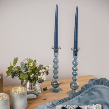 Powder Blue Glass Candle Holders Set Of Two, 2 of 8