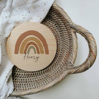 Personalised Earthy Rainbow Name Plaque | Wooden Nursery Name Sign, 7 of 10