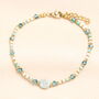 Semi Precious Beaded Blue Oval Charm Bracelet In Gold, thumbnail 1 of 2