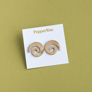 Swirl Stud Earrings In Recycled Eco Brass, 3 of 4