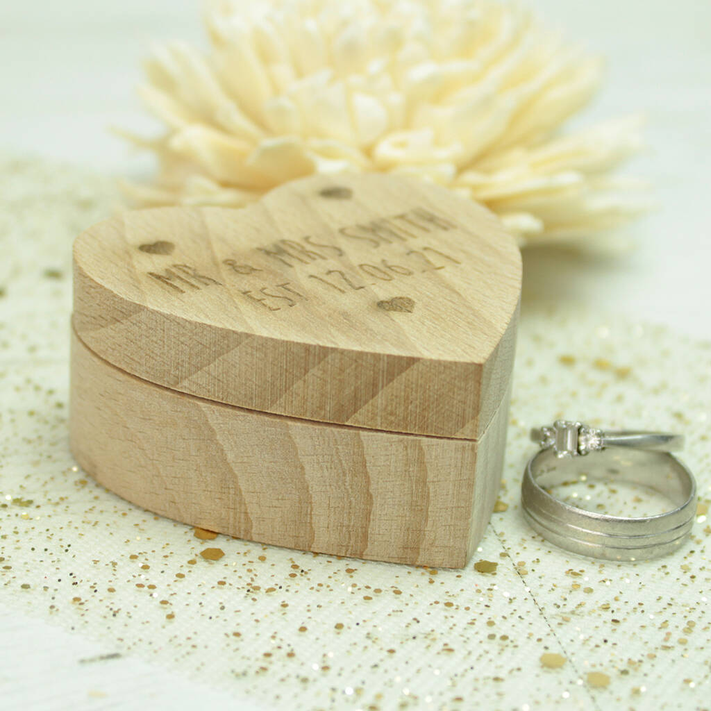 Personalised Romance Wooden Heart Wedding Ring Box By