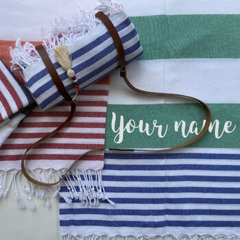 Personalised Beach Towel And Leather Strap, 3 of 12