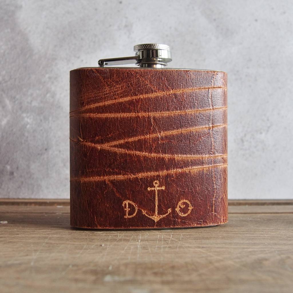 Personalised Sailor Leather Hip Flask, 1 of 4