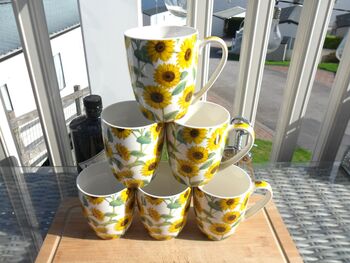 Set Of Six China Aspen Mugs In Sunflower Design, 4 of 8