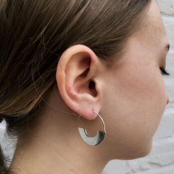 Circular Sterling Silver Geometric Hoop Earrings, 2 of 4