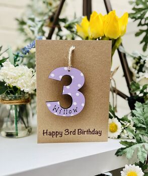 Personalised 3rd Third Birthday Card Wooden Three Gift, 9 of 9