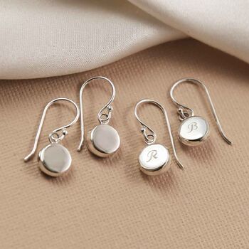Sterling Silver Engravable Round Dangly Earrings, 2 of 5