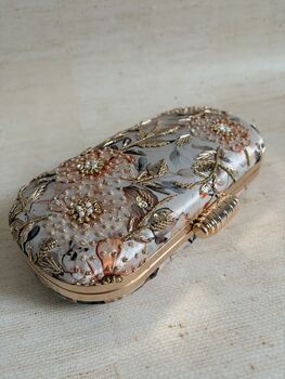 Grey Floral Oval Clutch Bag, 9 of 12