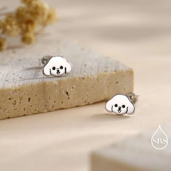 Poodle Puppy Stud Earrings In Sterling Silver, 10 of 11