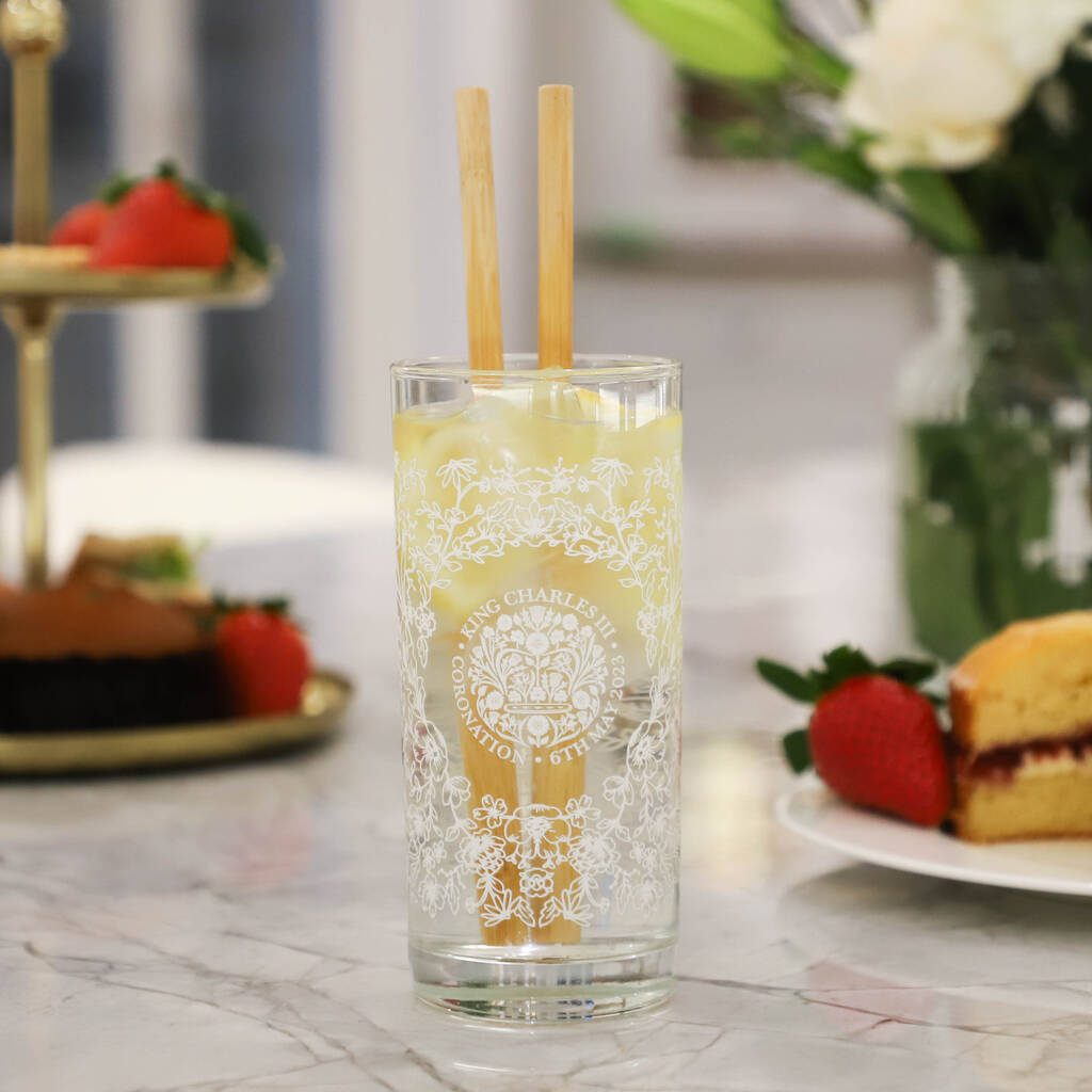 White Floral Line King's Coronation High Ball Glass, 1 of 6