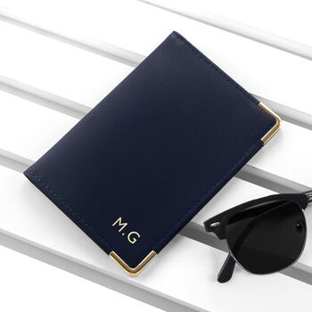 Personalised Navy Leather Passport Cover, 4 of 8