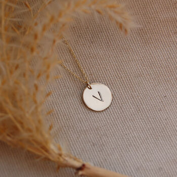 Personalised Initial Disc Necklace In Gold, 4 of 5