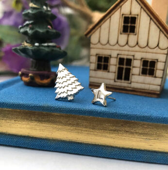 Mismatched Christmas Tree And Initial Star Earrings, 6 of 9
