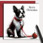 Boston Terrier Dog Christmas Card. Christmas Bauble, thumbnail 1 of 2