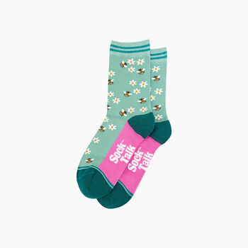 Busy Bees Floral Bamboo Socks In Green, 4 of 4