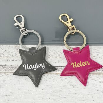 Personalised Faux Leather Star Keyring, 3 of 4