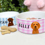 Dog Food Bowl Illustrated Cute Spring Gingham, thumbnail 1 of 10