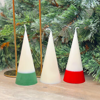 Minimalist Two Tone White Christmas Cone Pillar Candle, 2 of 7