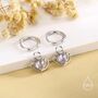 Lotus Flower Huggie Hoop Earrings With Lab Moonstone In Sterling Silver, thumbnail 5 of 11