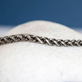 Mens Oxidised Sterling Silver Wheat Chain Bracelet, 2 of 7