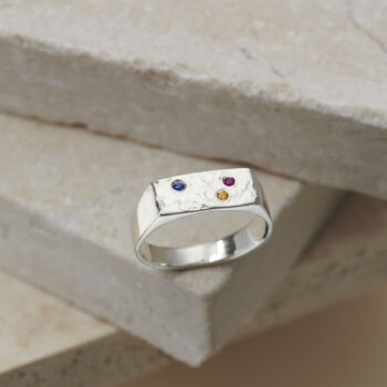Personalised Rectangle Confetti Birthstone Signet Ring, 2 of 10